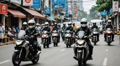 Scooters et motos avec règles de circulation à suivre en Thaïlande