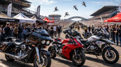 Forum moto avec spectacles de cascades Harley Davidson, BMW et Ducati au circuit du Mans
